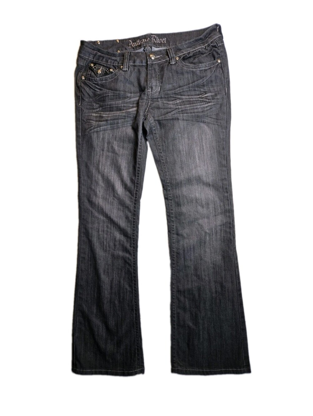 Antique Rivet Gray Y2K Style Flared Embellished Jeans - Womens 30x30.5